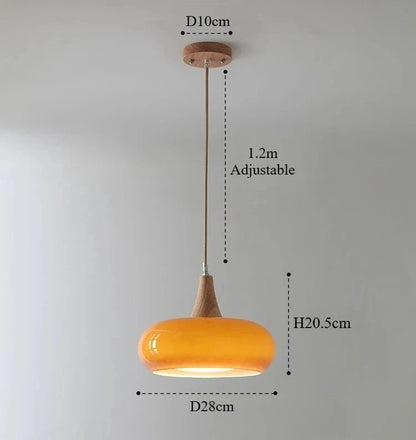 Pendant Light Glass Shade Natural Wood Adjustable Cord