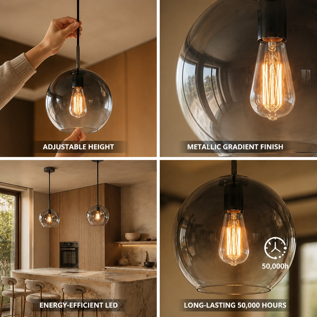 Pendant Light Metallic Gradient Glass Energy-Efficient LED