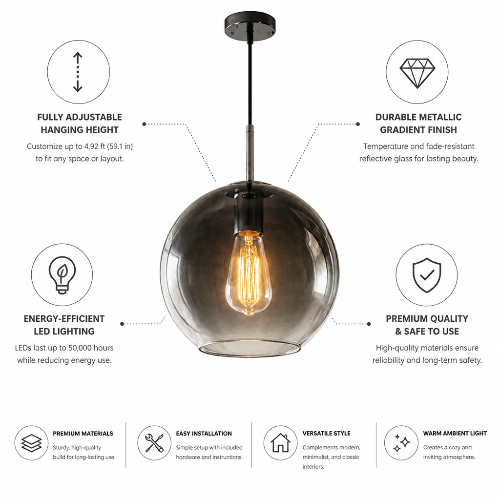 Pendant Light Metallic Gradient Glass Energy-Efficient LED