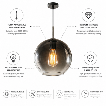 Pendant Light Metallic Gradient Glass Energy-Efficient LED