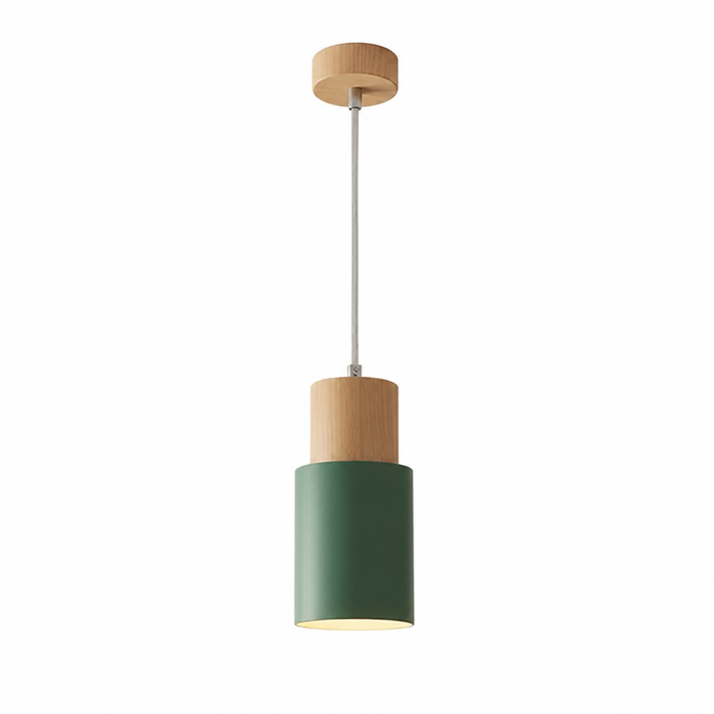 Pendant Light Scandinavian Cylinder LED Aluminum & Wood Accents
