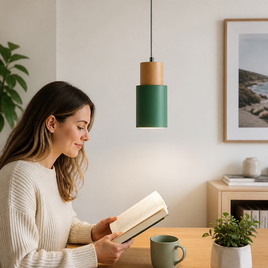 Pendant Light Scandinavian Cylinder LED Aluminum & Wood Accents
