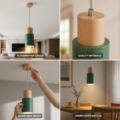 Pendant Light Scandinavian Cylinder LED Aluminum & Wood Accents