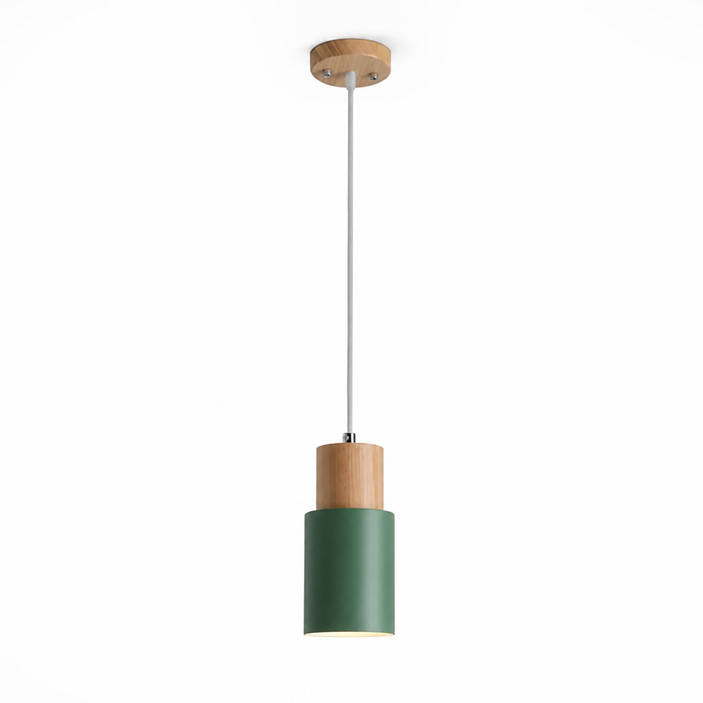 Pendant Light Scandinavian Cylinder LED Aluminum & Wood Accents