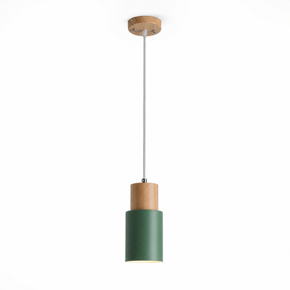 Pendant Light Scandinavian Cylinder LED Aluminum & Wood Accents