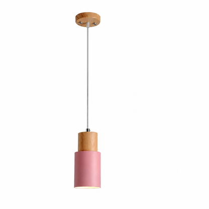 Pendant Light Scandinavian Cylinder LED Aluminum & Wood Accents
