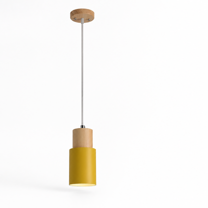 Pendant Light Scandinavian Cylinder LED Aluminum & Wood Accents