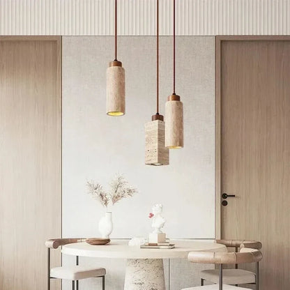 Pendant Light Stone-Inspired Texture Adjustable Hanging Cord Wood-Finish Mount