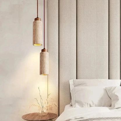 Pendant Light Stone-Inspired Texture Adjustable Hanging Cord Wood-Finish Mount