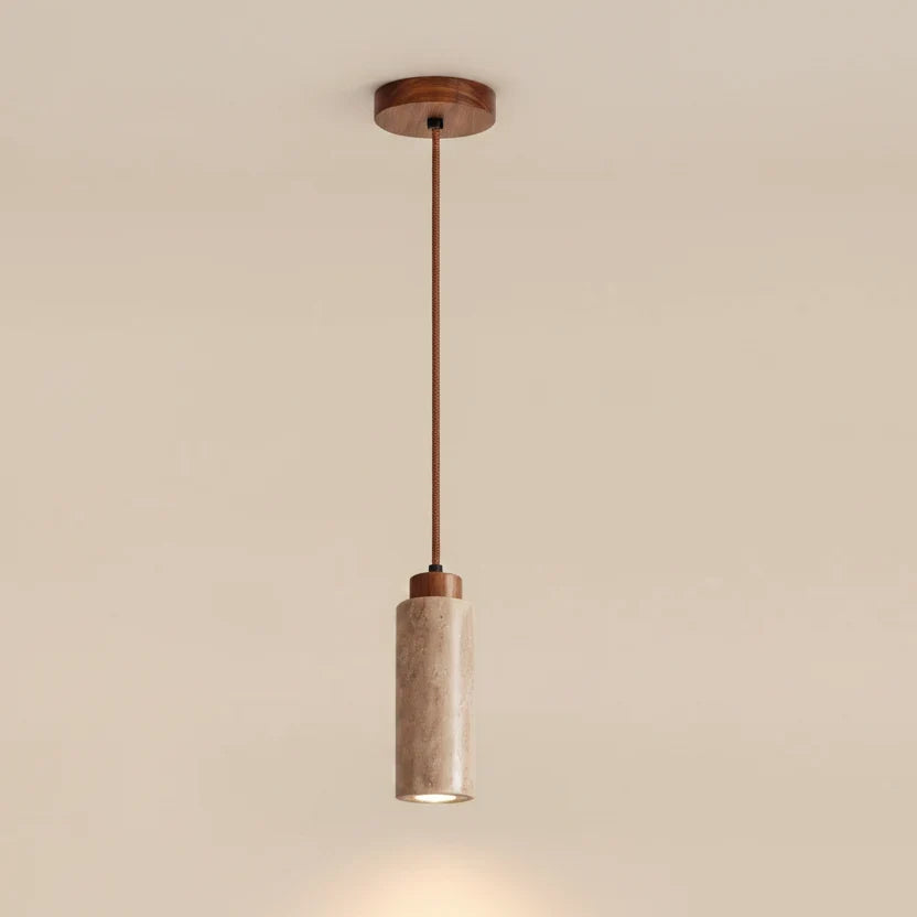 Pendant Light Stone-Inspired Texture Adjustable Hanging Cord Wood-Finish Mount