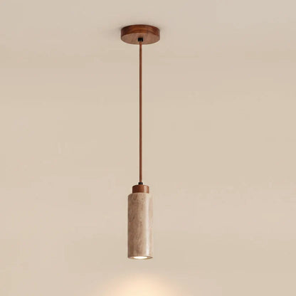 Pendant Light Stone-Inspired Texture Adjustable Hanging Cord Wood-Finish Mount