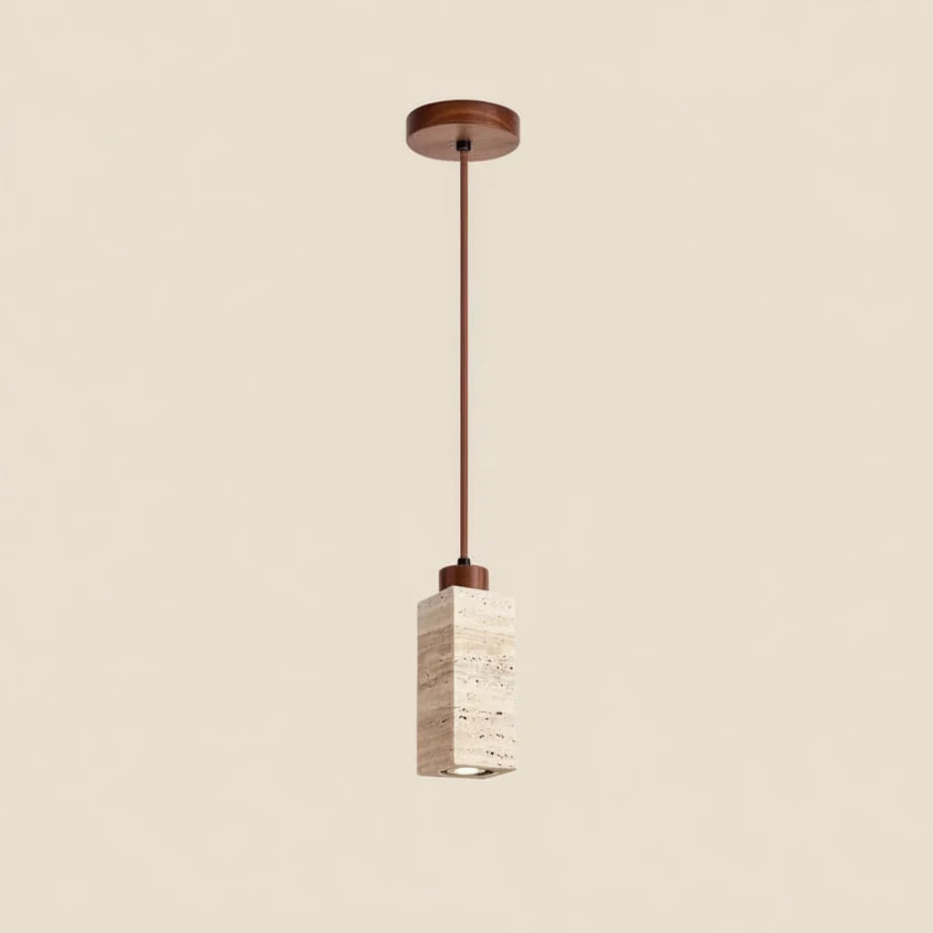 Pendant Light Stone-Inspired Texture Adjustable Hanging Cord Wood-Finish Mount