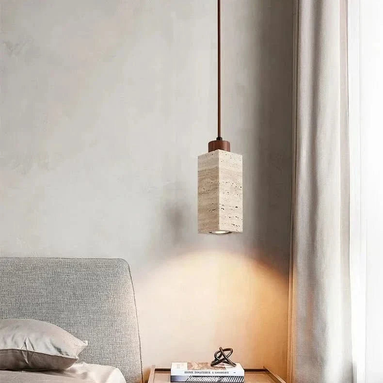 Pendant Light Stone-Inspired Texture Adjustable Hanging Cord Wood-Finish Mount