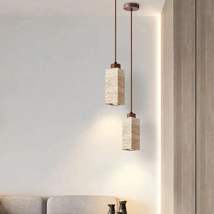 Pendant Light Stone-Inspired Texture Adjustable Hanging Cord Wood-Finish Mount