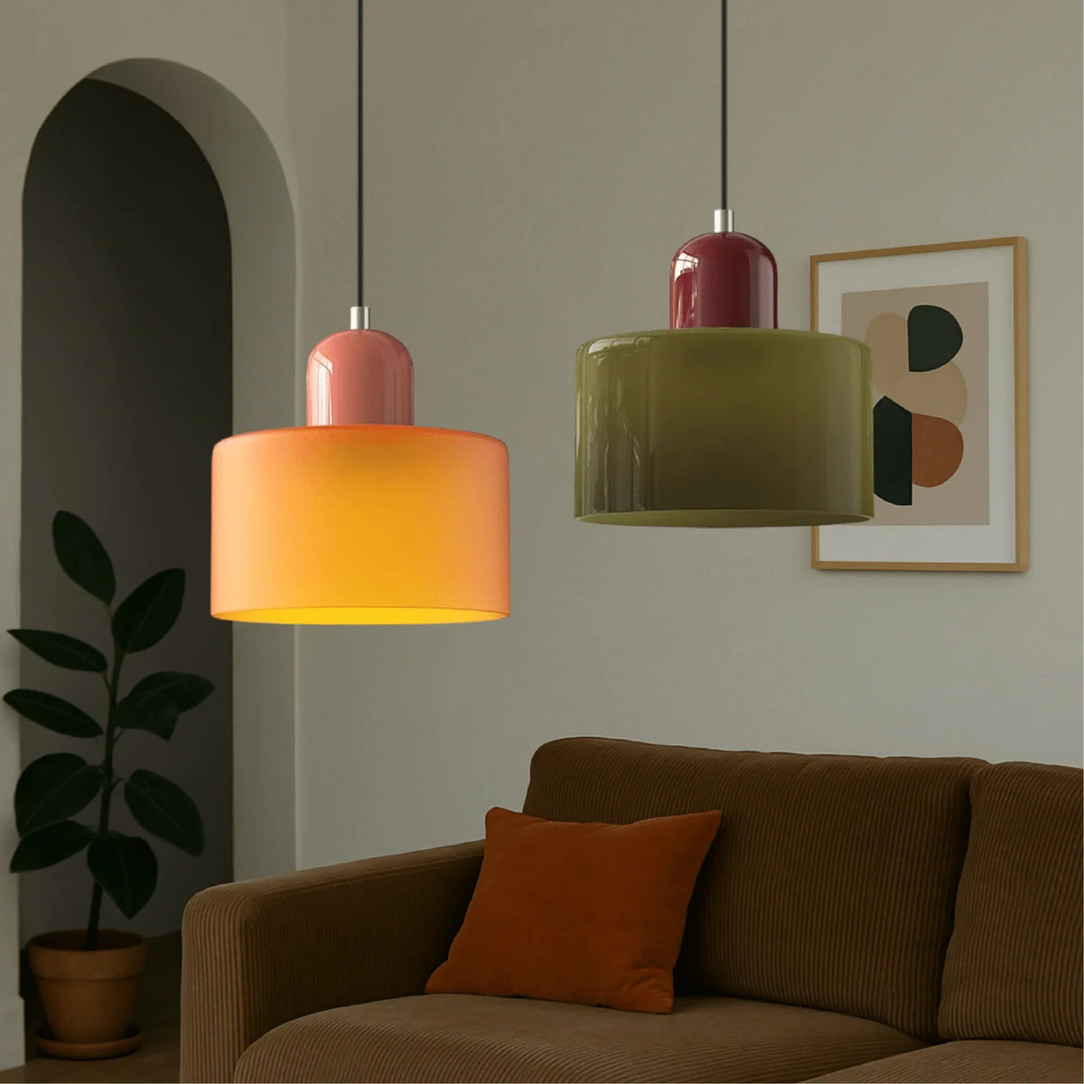 Pendant Light Tinted Glass Bauhaus Design Warm Glow