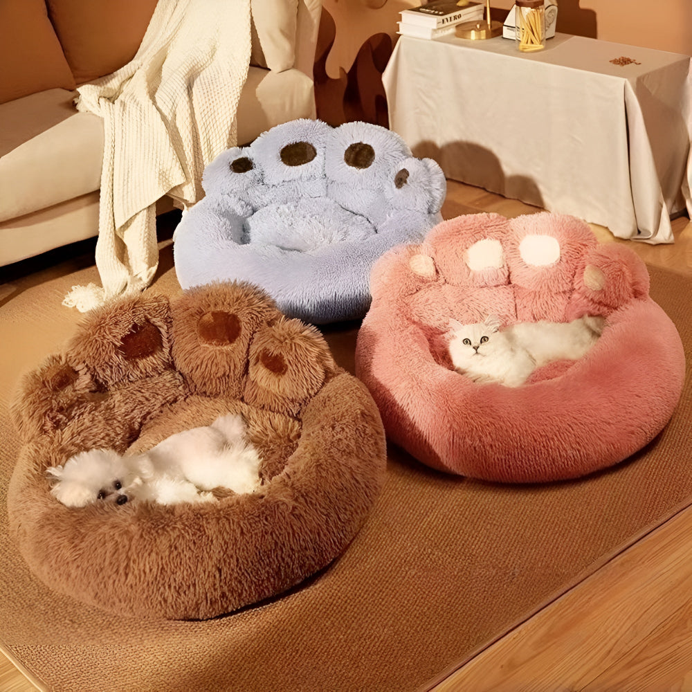 Pet Bed Paw-Shaped Ultra-Soft Plush Non-Slip Base