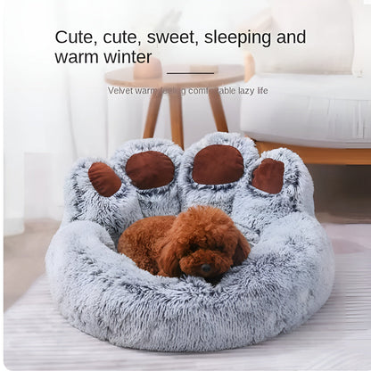 Pet Bed Paw-Shaped Ultra-Soft Plush Non-Slip Base