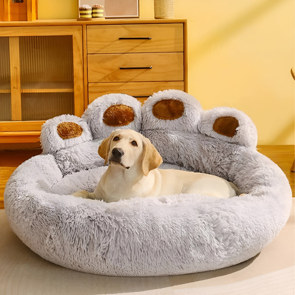 Pet Bed Paw-Shaped Ultra-Soft Plush Non-Slip Base