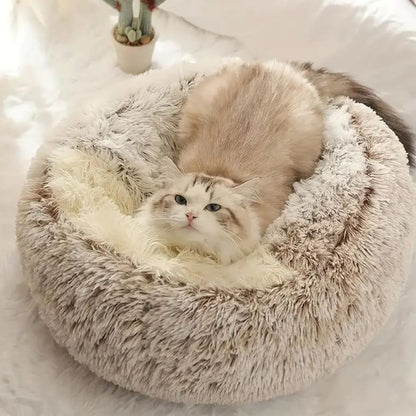 Pet Bed Round Hooded Faux Fur Machine Washable