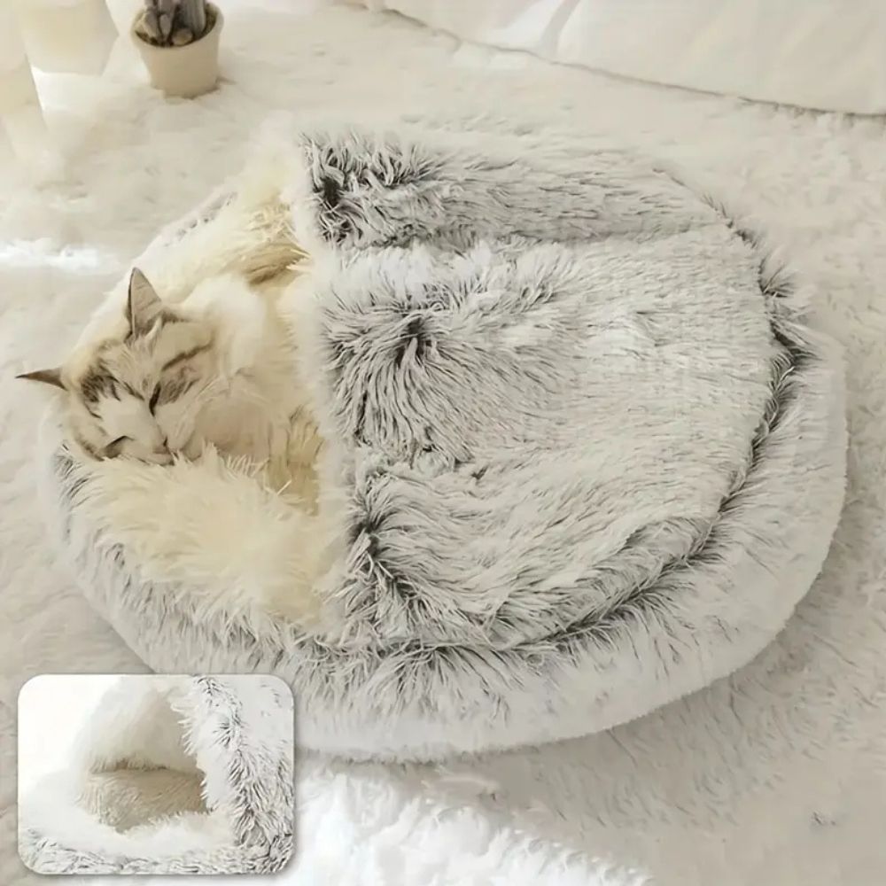 Pet Bed Round Hooded Faux Fur Machine Washable
