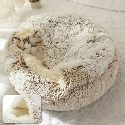 Pet Bed Round Hooded Faux Fur Machine Washable