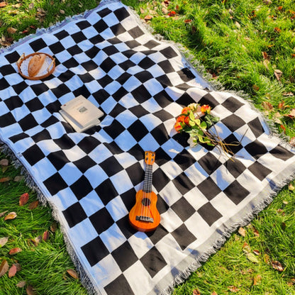 Picnic Blanket All-Season Microfiber Checkered Fringe
