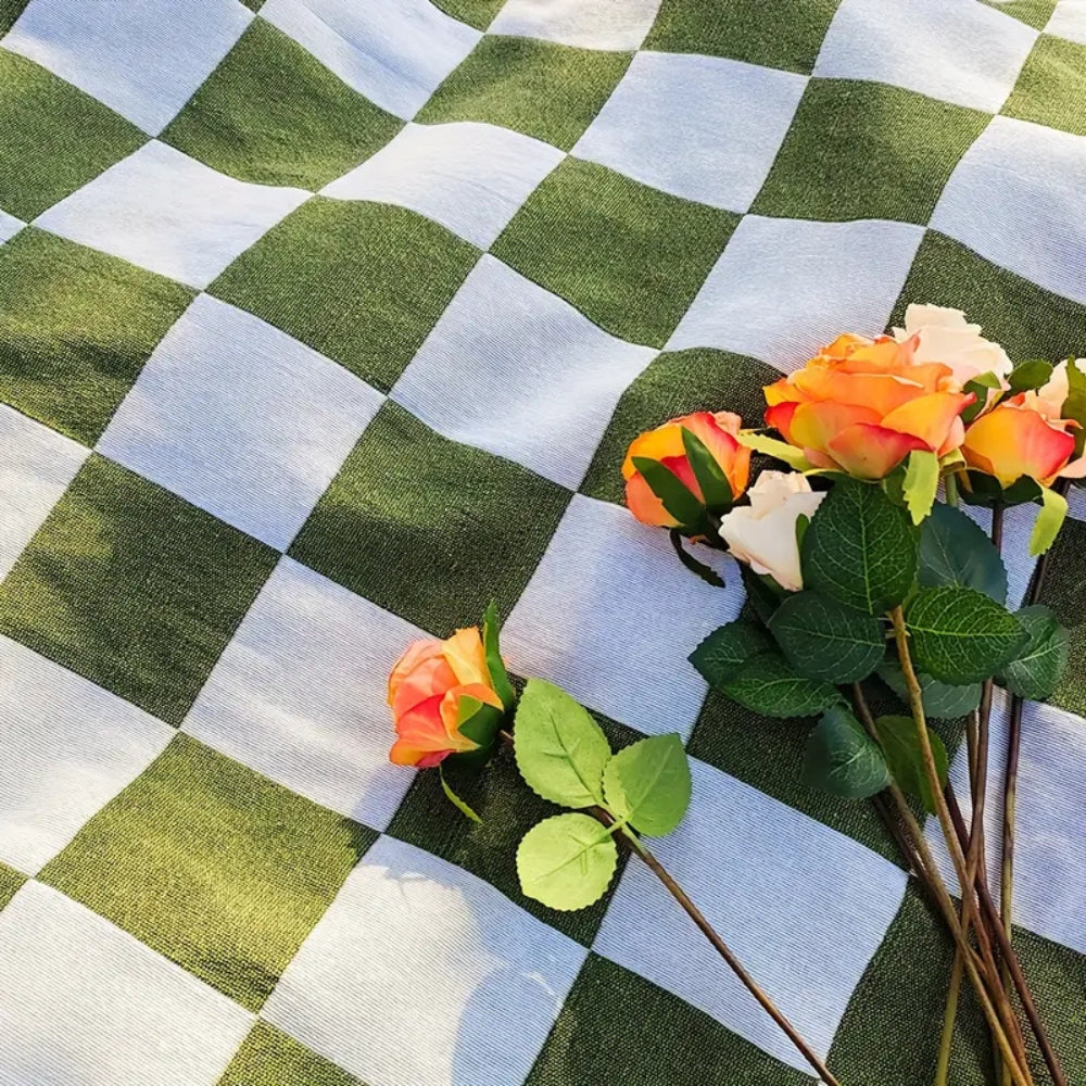 Picnic Blanket All-Season Microfiber Checkered Fringe