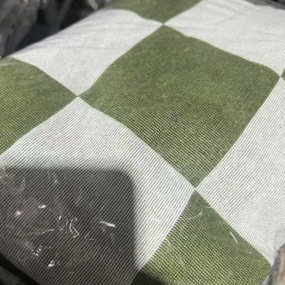 Picnic Blanket All-Season Microfiber Checkered Fringe