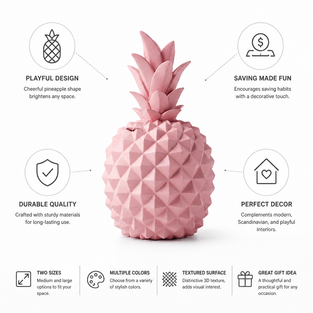 Piggy Bank Pineapple 3D Textured Two Sizes