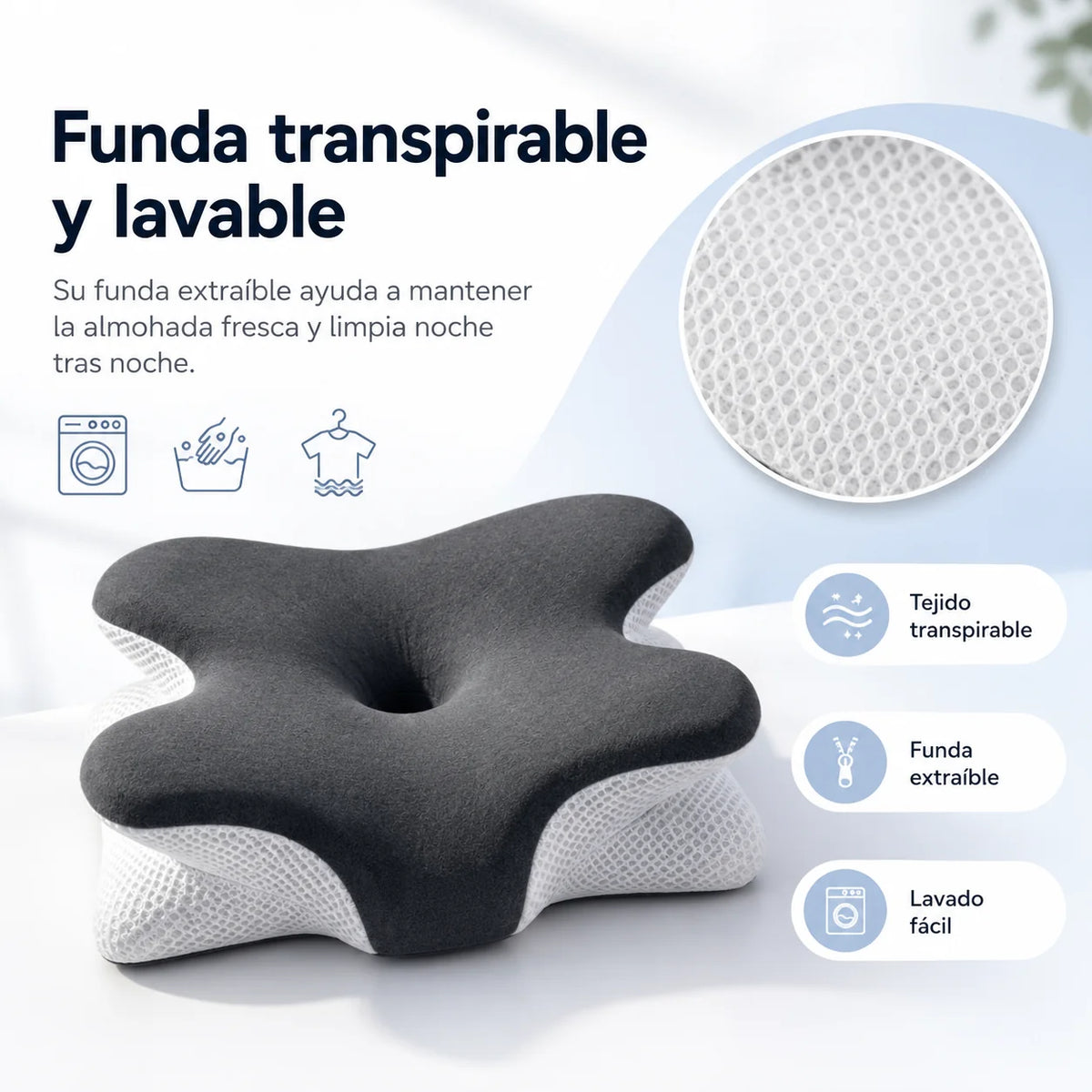 Pillow Adjustable Memory Foam Removable Washable Cover