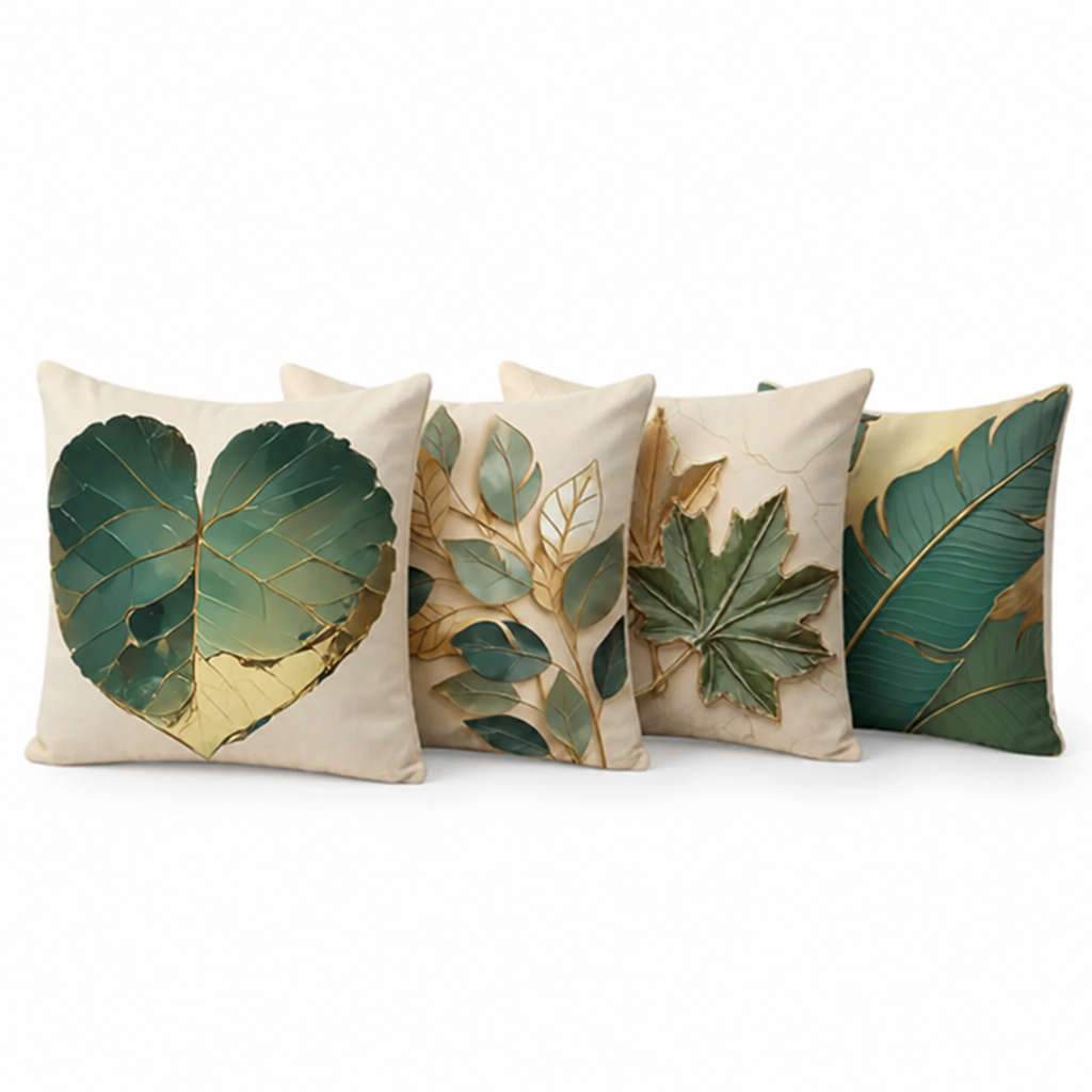 Pillow Covers Vintage Leaf Set of 4 Machine Washable