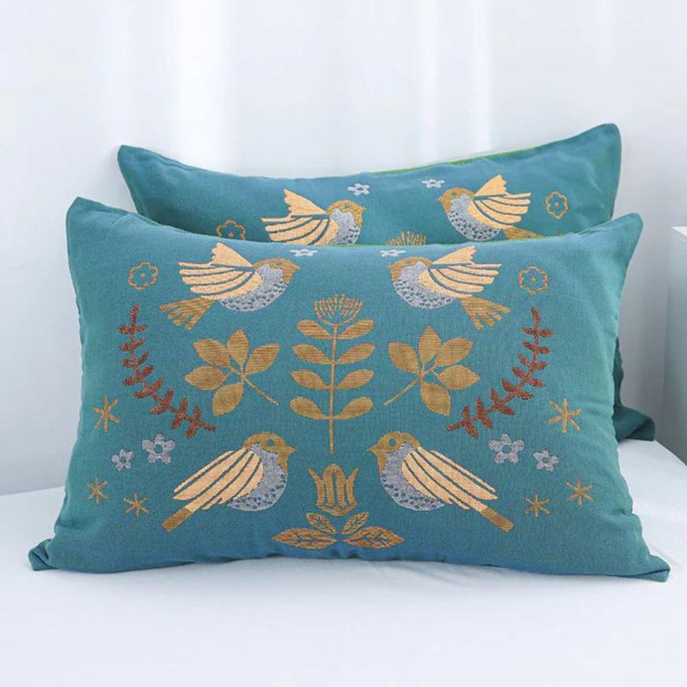 Pillowcase Cotton Gauze Bird & Floral 20 x 30