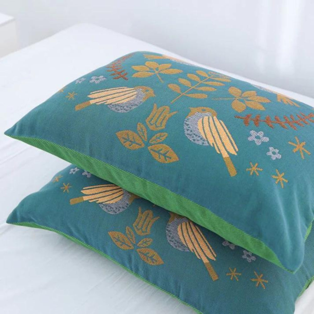 Pillowcase Cotton Gauze Bird & Floral 20 x 30