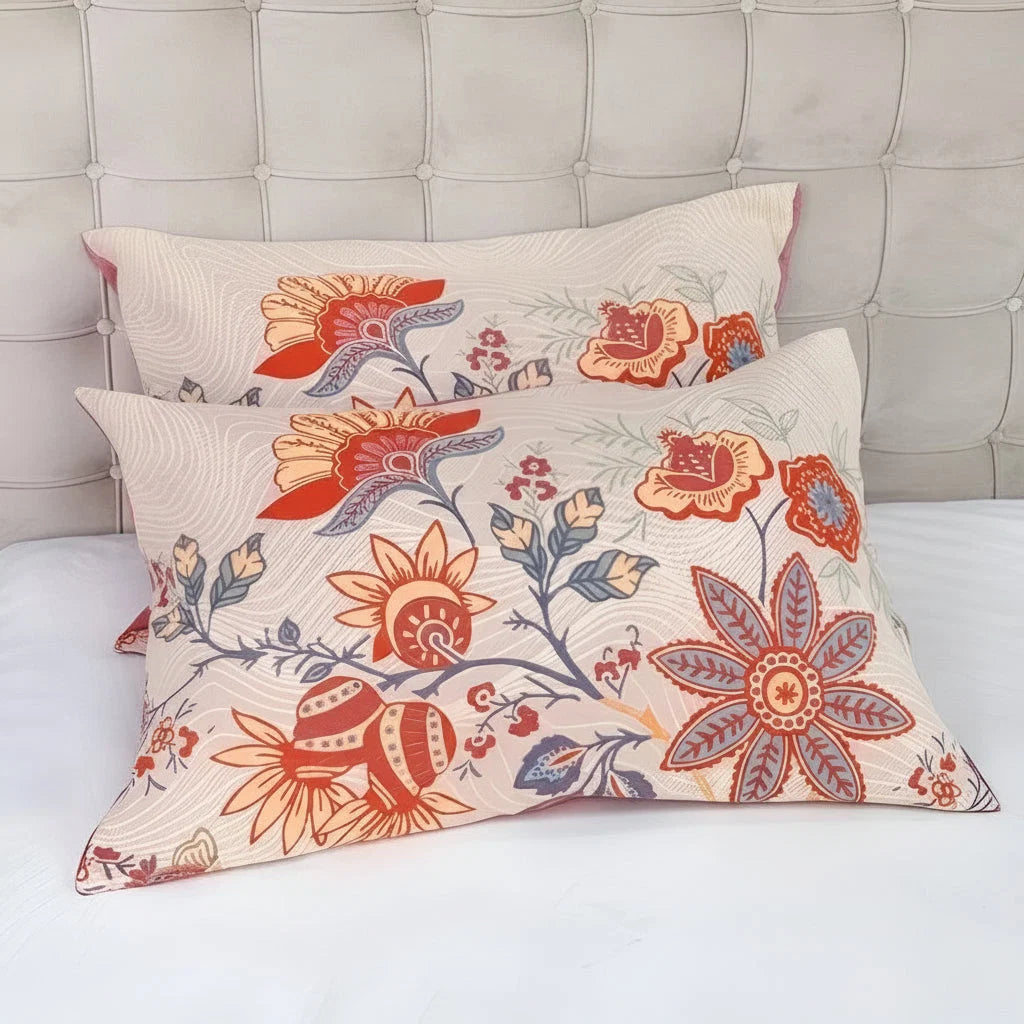 Pillowcase Set Rustic Floral 100% Cotton 20x30 Inches