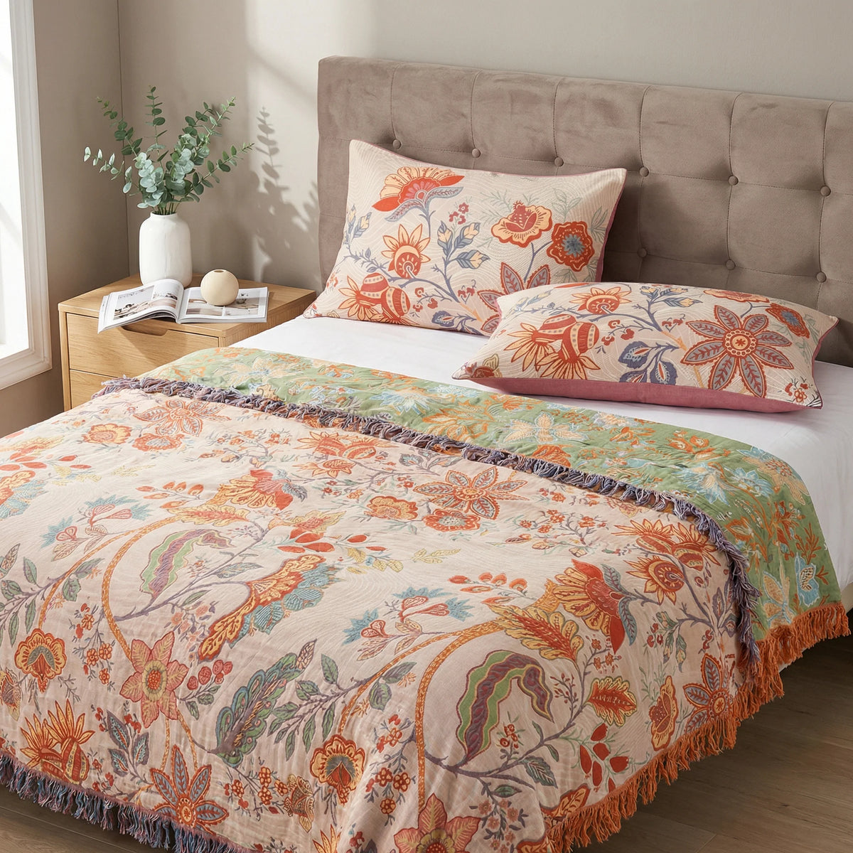 Pillowcase Set Rustic Floral 100% Cotton 20x30 Inches