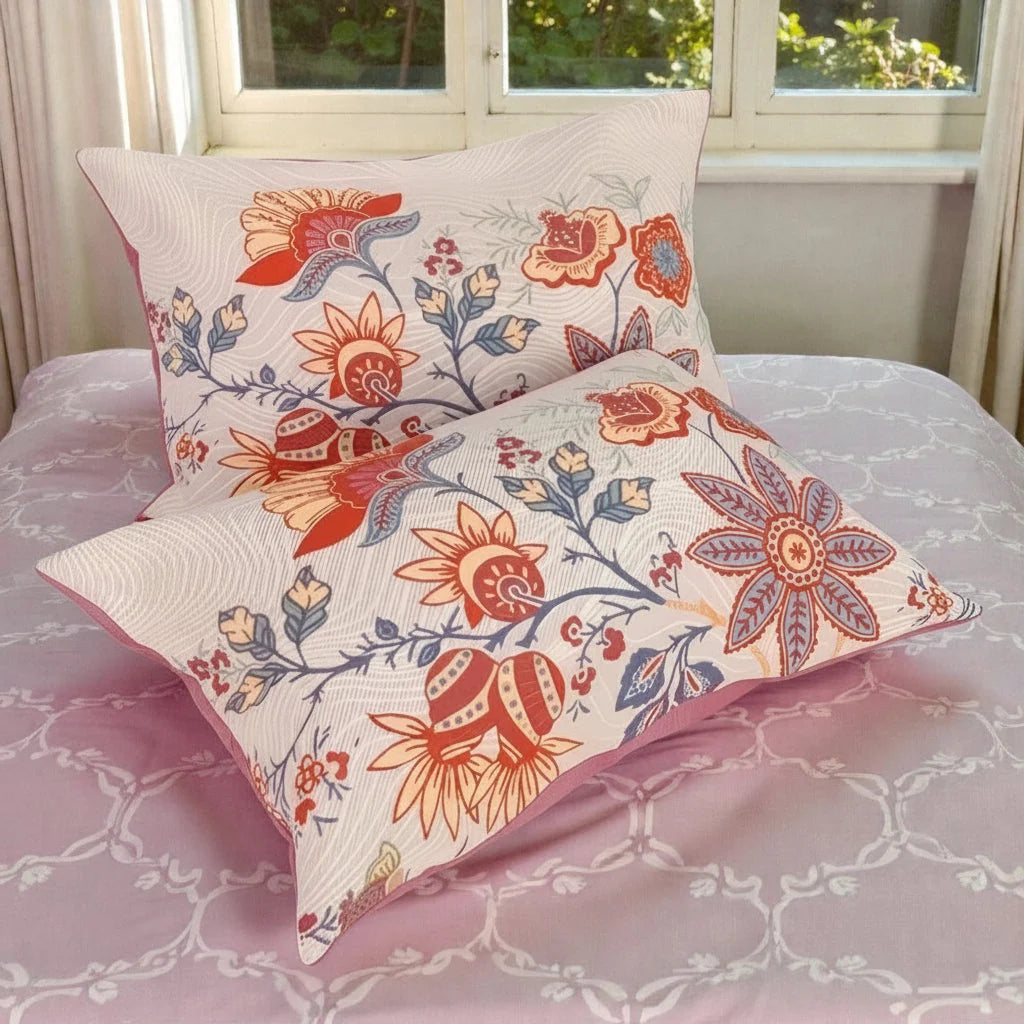 Pillowcase Set Rustic Floral 100% Cotton 20x30 Inches