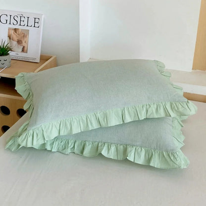 Pillowcase Striped Ruffled Lace Breathable Microfiber & Zipper Closure