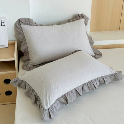 Pillowcase Striped Ruffled Lace Breathable Microfiber & Zipper Closure