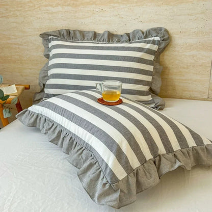 Pillowcase Striped Ruffled Lace Breathable Microfiber & Zipper Closure