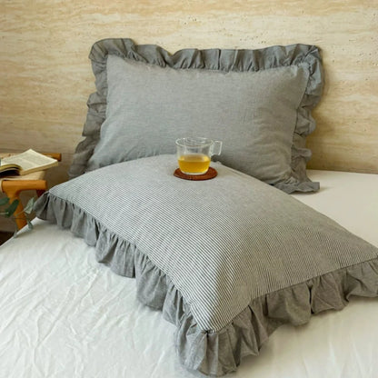 Pillowcase Striped Ruffled Lace Breathable Microfiber & Zipper Closure
