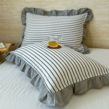 Pillowcase Striped Ruffled Lace Breathable Microfiber & Zipper Closure