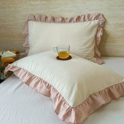 Pillowcase Striped Ruffled Lace Breathable Microfiber & Zipper Closure