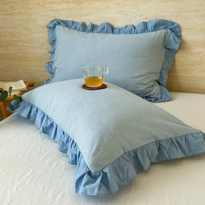 Pillowcase Striped Ruffled Lace Breathable Microfiber & Zipper Closure