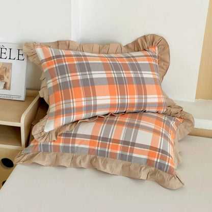 Pillowcase Striped Ruffled Lace Breathable Microfiber & Zipper Closure