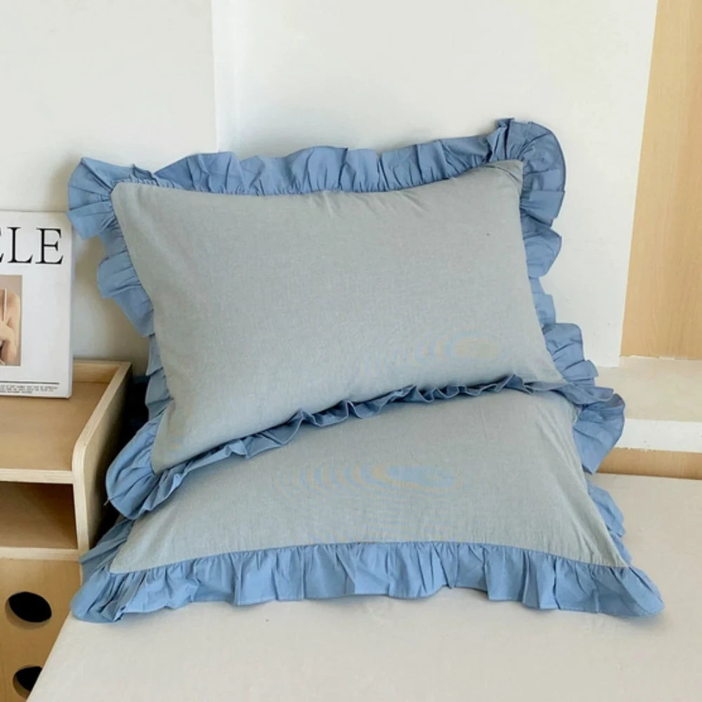 Pillowcase Striped Ruffled Lace Breathable Microfiber & Zipper Closure