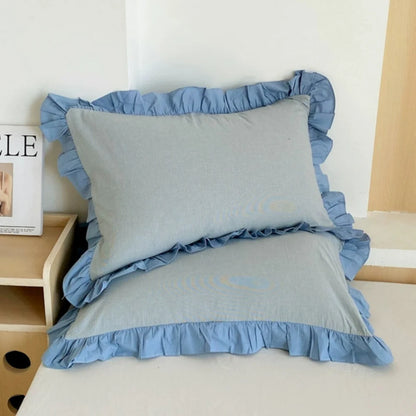 Pillowcase Striped Ruffled Lace Breathable Microfiber & Zipper Closure