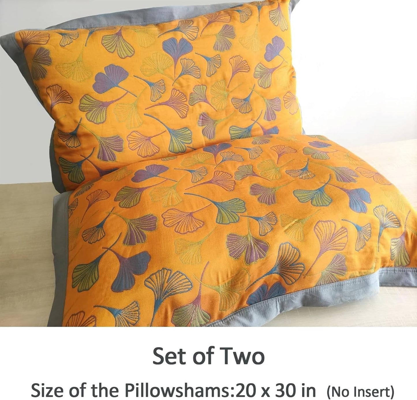 Pillowcases 100% Cotton Ginkgo Leaf Embroidery Set of 2