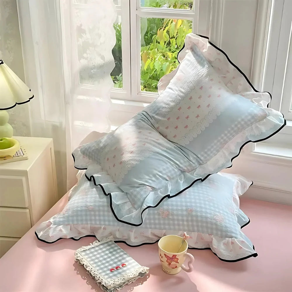 Pillowcases Soft Gauze Floral Ruffle Set of 2