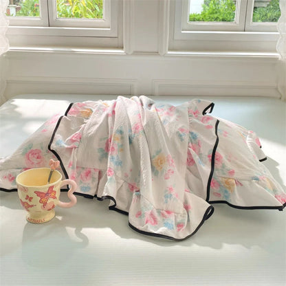 Pillowcases Soft Gauze Floral Ruffle Set of 2