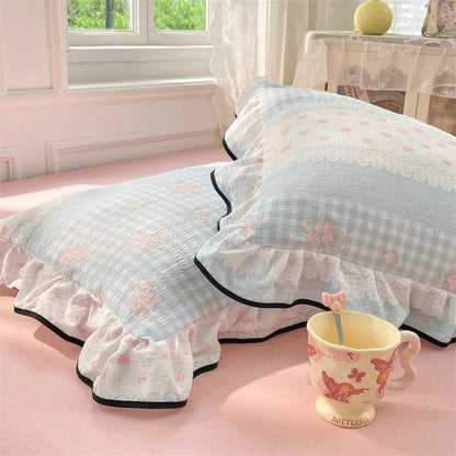 Pillowcases Soft Gauze Floral Ruffle Set of 2
